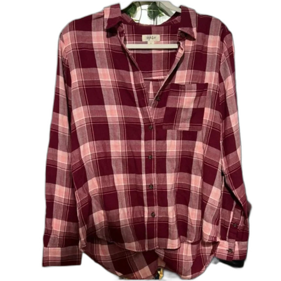 Raspberry Pink cotton blend lightweight flannel plaid shirt from Style&Co. Small - Picture 1 of 8